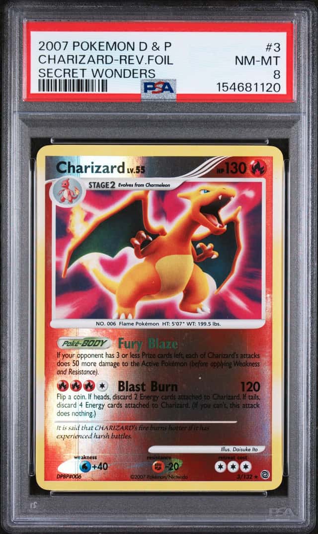 2007 Pokemon D & P Charizard-Rev.Foil  3/132 Secret Wonders PSA 8