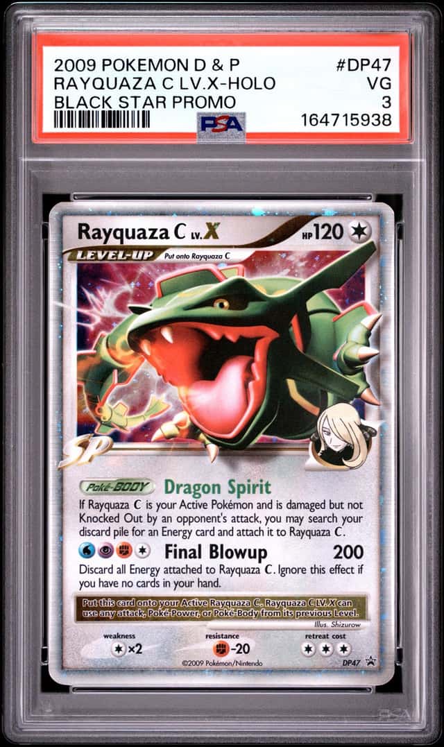 2009 POKEMON DIAMOND & PEARL BLACK STAR PROMO #DP47 RAYQUAZA C LV.X-HOLO PSA 3