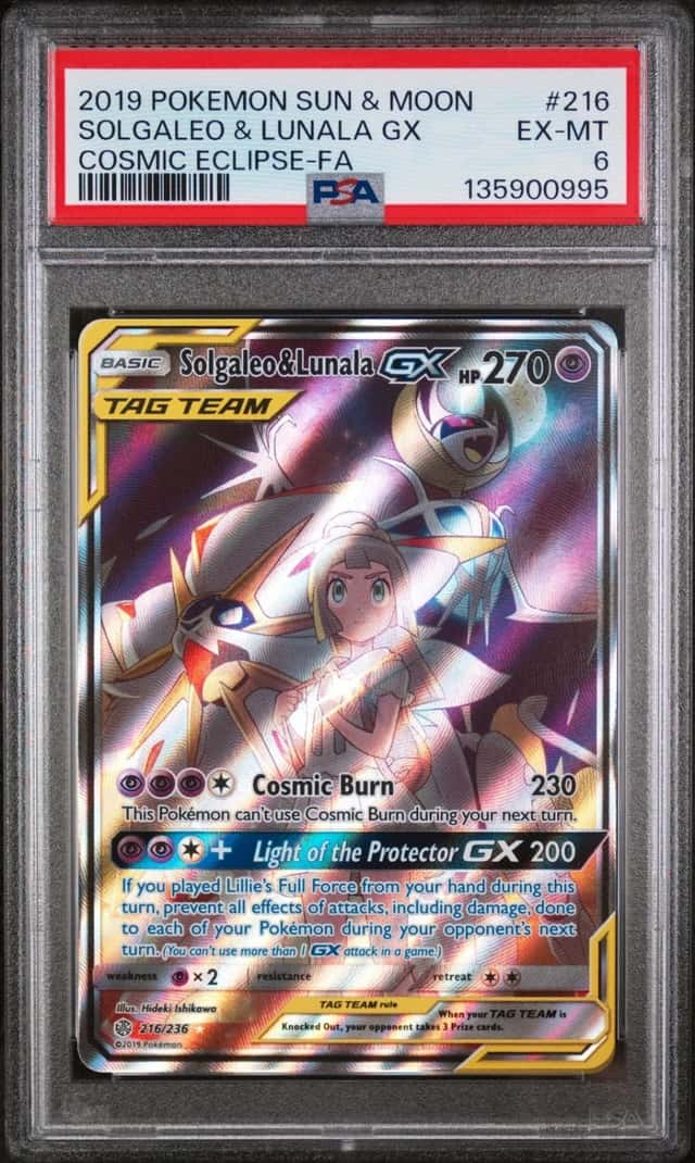 PSA 6 Solgaleo & Lunala GX #216 2019 Pokemon Sun & Moon Cosmic Eclipse