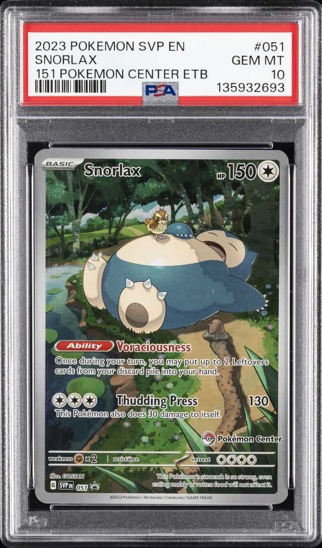 2023 POKEMON 151 POKEMON CENTER ELITE TRAINER BOX PROMO #051 SNORLAX PSA 10