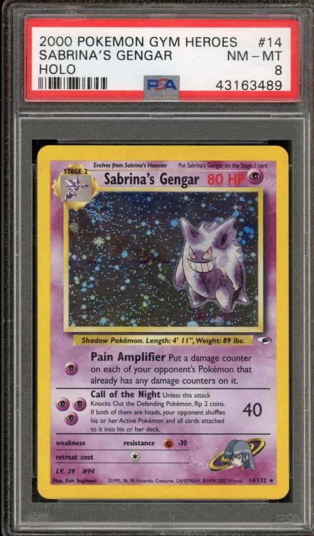 Pokemon Sabrina's Gengar Gym Heroes Unlimited 14/132 Holo PSA 8