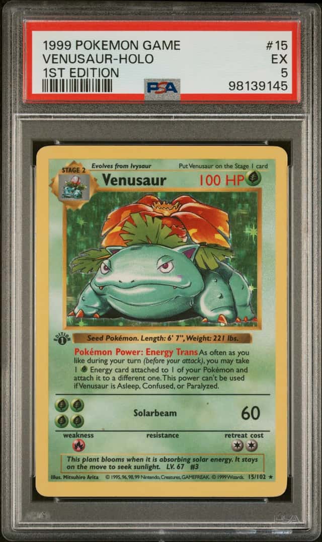 Pokemon Venusaur Holo 15/102 Base Set Shadowless 1st Edition PSA 5