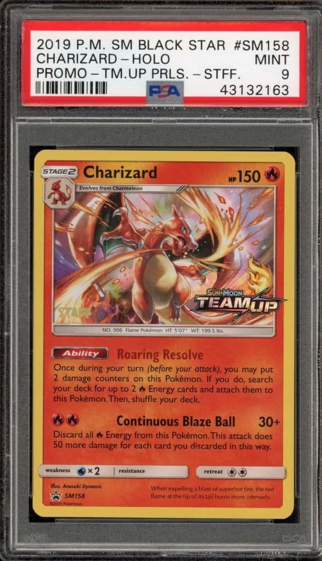 Pokemon Charizard Holo Sm Black Star Promo SM158 Team Up Prerelease Staff PSA 9