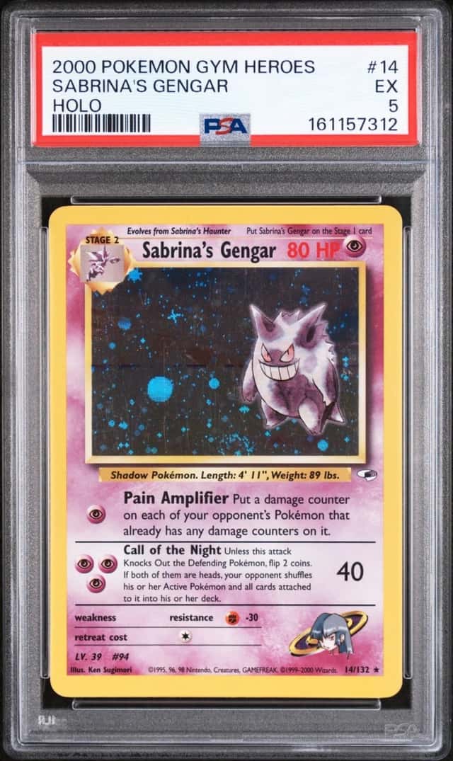 Pokemon Sabrina's Gengar Gym Heroes Unlimited 14/132 Holo PSA 5