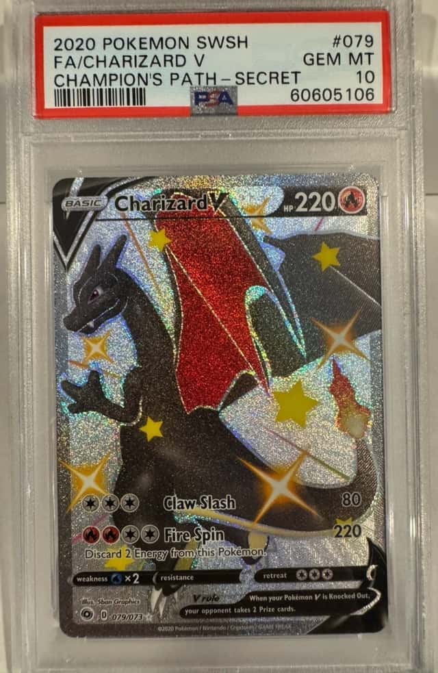 Pokemon 2020 SWSH FA/ Charizard V Champion’s Path- Secret #079 Psa 10