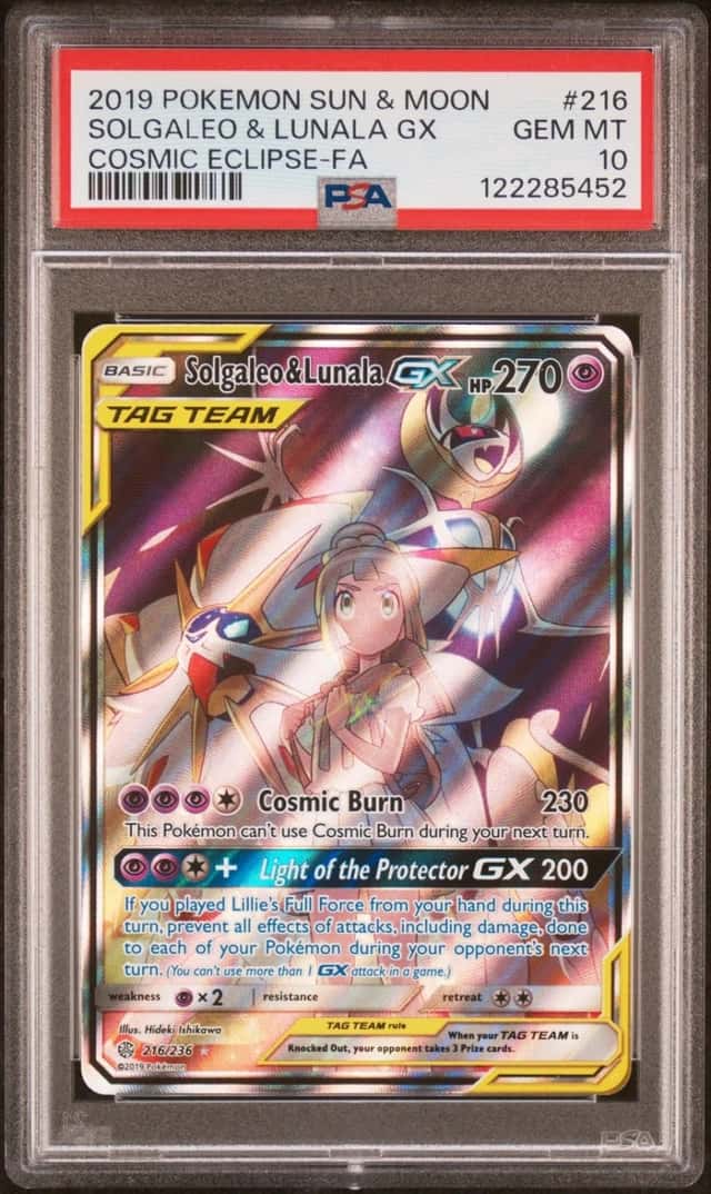Pokemon Solgaleo & Lunala Gx Cosmic Eclipse Full Art 216/236 PSA 10 Gem Mint