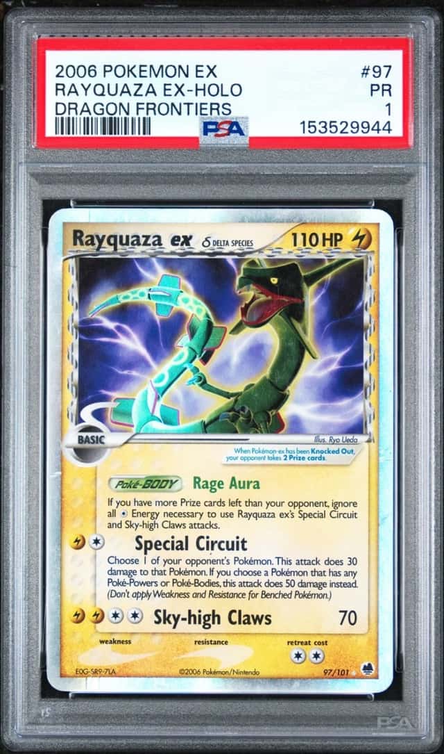2006 POKEMON EX DRAGON FRONTIERS #97 RAYQUAZA EX-HOLO PSA 1
