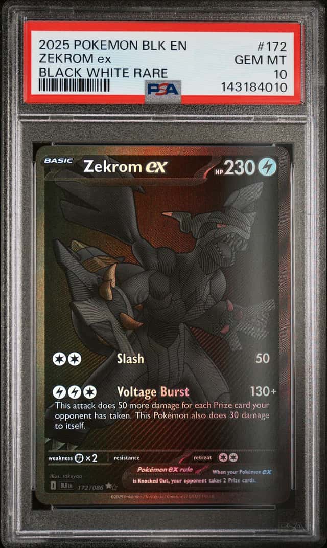 2025 Pokemon Black Bolt Zekrom ex and White Rare #172/086 PSA 10 GEM MINT
