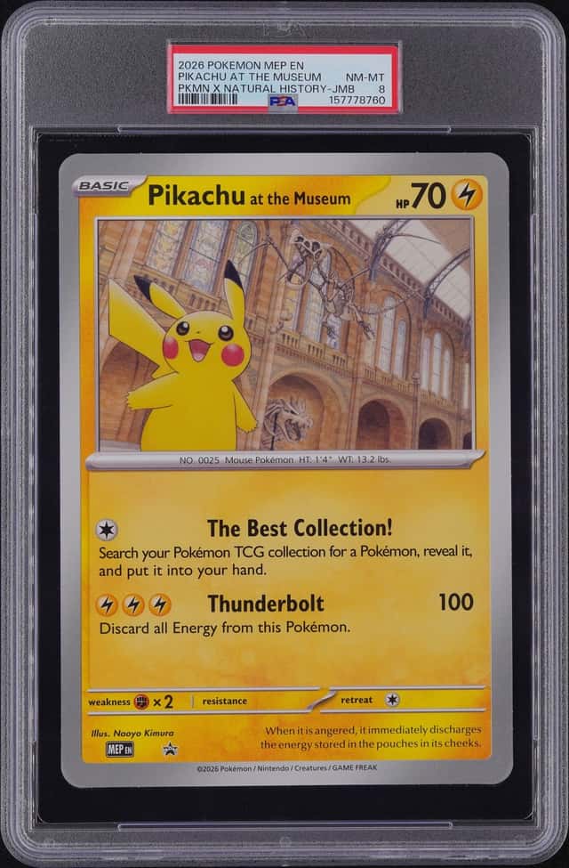 2026 POKEMON MEP EN-ME BLACK STAR PROMO JUMBO PIKACHU AT THE MUSEUM PSA 8