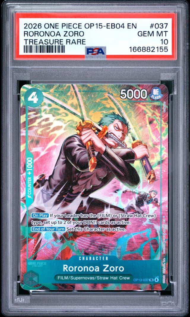 166882155 Roronoa Zoro 2026 One Piece OP15 #OP13-037 Treasure Rare PSA 10