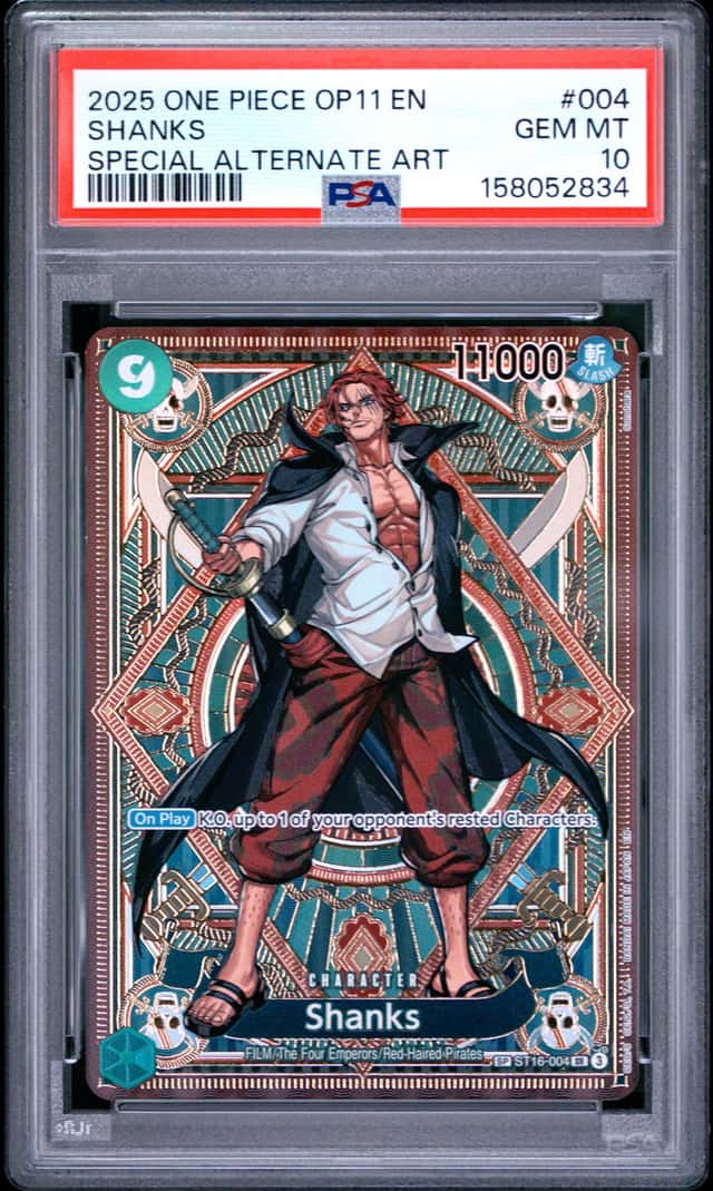 2025 ONE PIECE OP11-A FIST OF DIVINE SPEED SPECIAL ALTERNATE ART SHANKS PSA 10