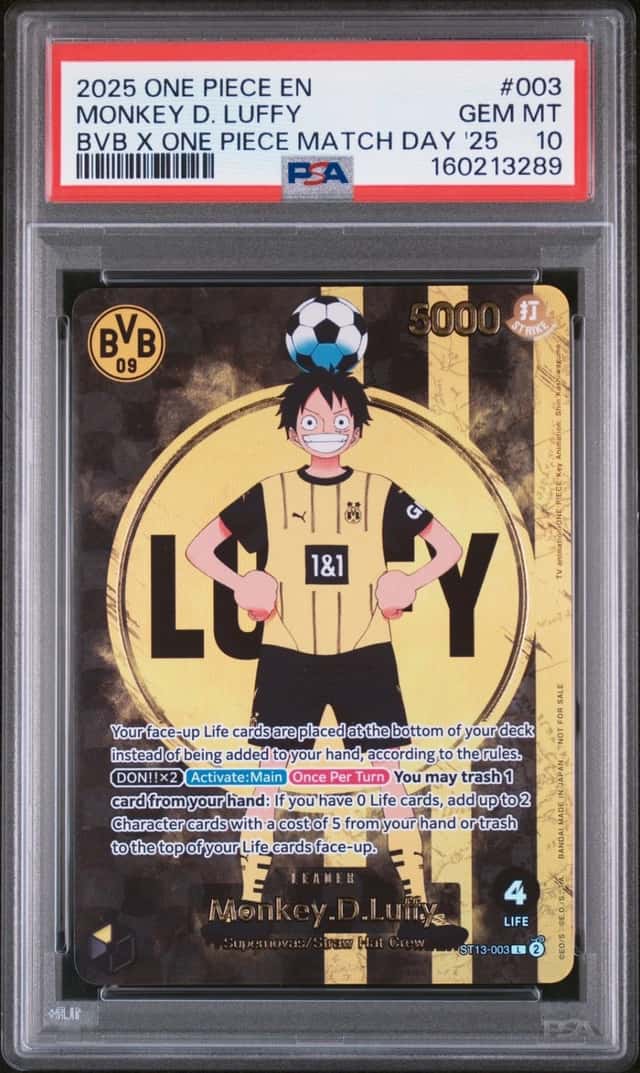2025 ONE PIECE PROMOS BVB X ONE PIECE MATCH DAY 2025 #003 MONKEY D. LUFFY PSA 10