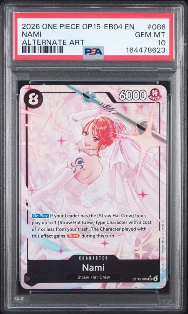 2026 ONE PIECE OP15-EB04-ADVENTURE ON KAMI'S ISLAND ALTERNATE ART NAMI PSA 10