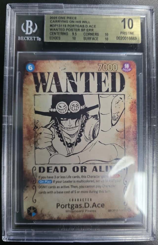 Portgas.D.Ace SP OP13 ERROR Wanted Poster One Piece English BGS 10 PRISTINE PSA