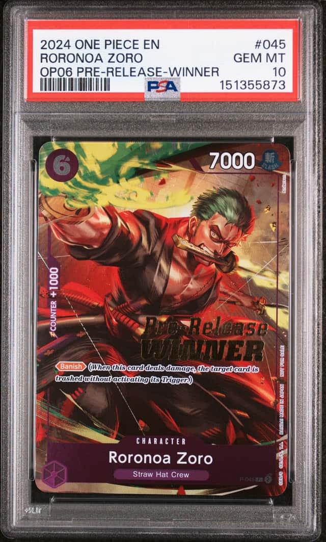 2024 One Piece EN OP06 Pre-Release Winner #045 Roronoa Zoro PSA 10 GEM MINT
