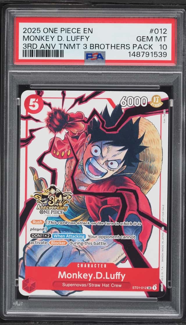 2025 One Piece 3rd Anniversary Tournament 3 Brothers Pack Monkey D. Luffy #ST01-012 PSA 10 GEM