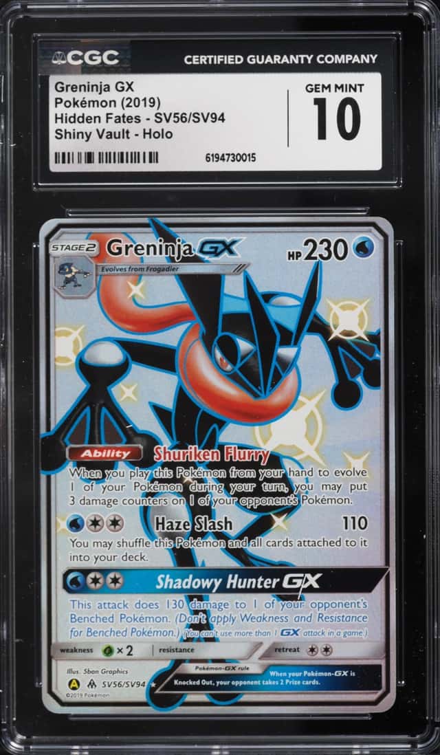 2019 Pokemon Sun & Moon Hidden Fates Full Art Greninja GX #SV56 CGC 10 GEM MINT