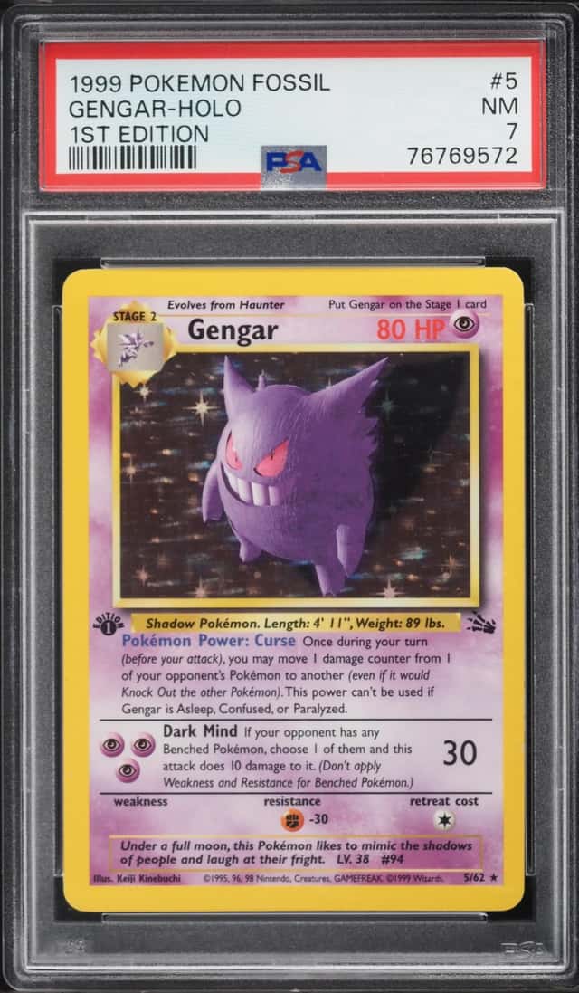 1999 Pokemon Fossil 1st Edition Holo Gengar #5 PSA 7 NRMT