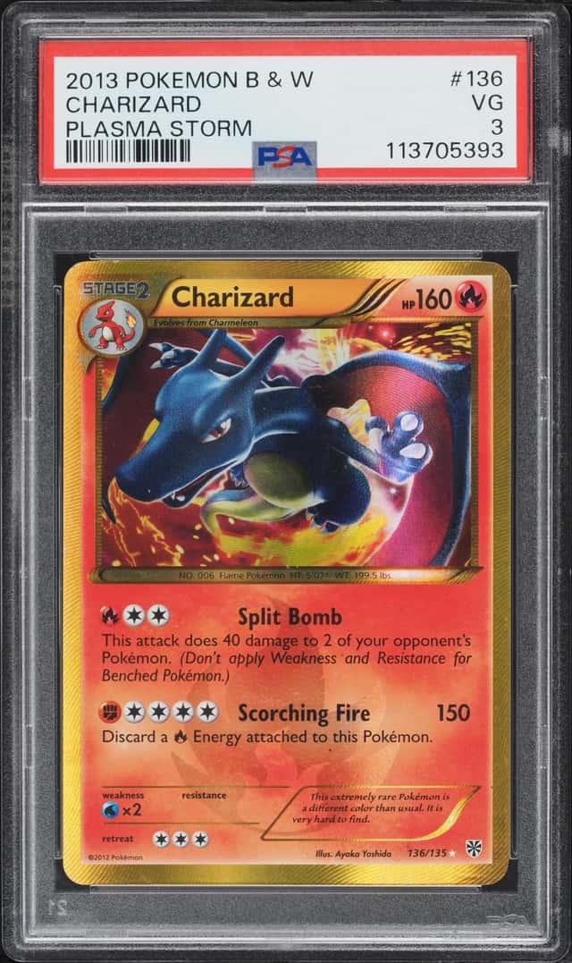 2012 Pokemon Black & White Plasma Storm Charizard #136 PSA 3 VG
