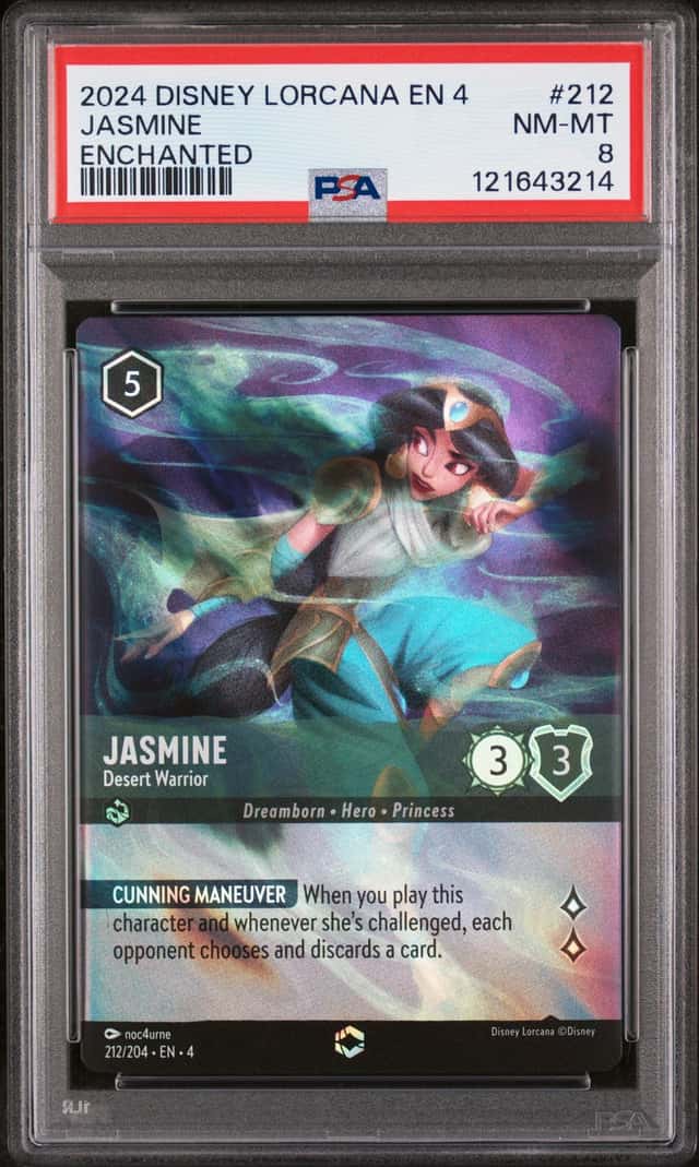2024 Disney Lorcana Jasmine - Desert Warrior Alt Art Enchanted #212/204 PSA 8