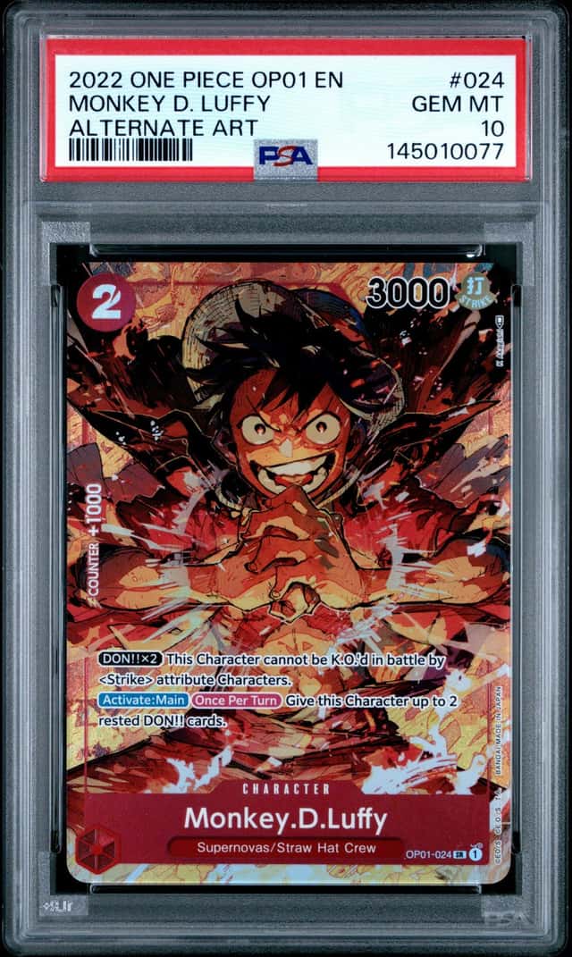 ONE PIECE MONKEY D. LUFFY 2022 OP01-ROMANCE DAWN #024 ALTERNATE ART PSA 10