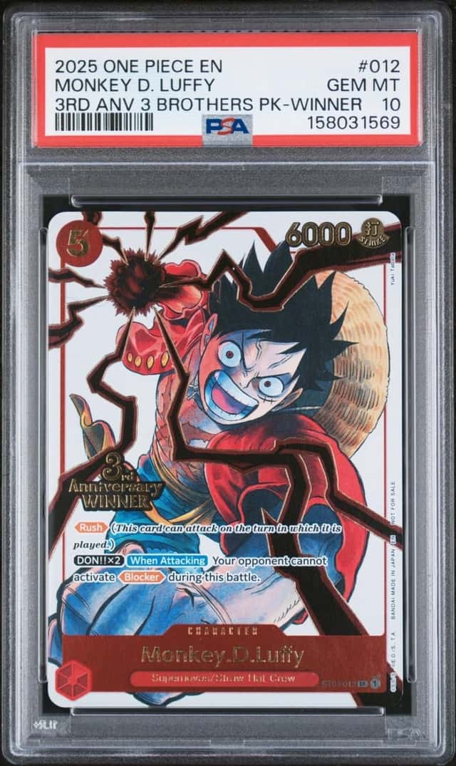 2025 ONE PIECE 3RD ANNIVERSARY TOURNAMENT 3 BROTHERS PACK MONKEY D. LUFFY PSA 10