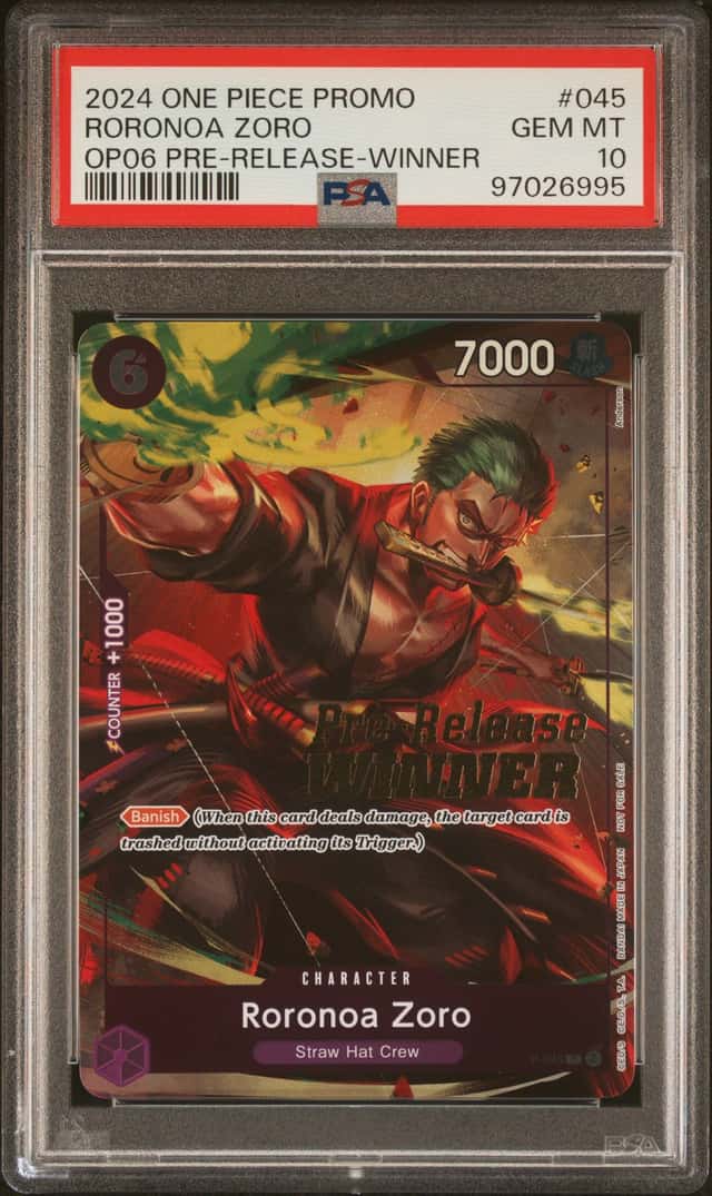 2024 One Piece EN OP06 Pre-Release Winner #045 Roronoa Zoro PSA 10 GEM MINT