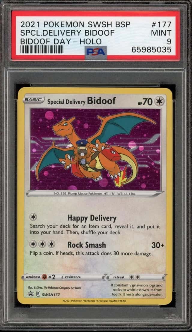 Pokemon Special Delivery Bidoof Day Holo Swsh Black Star Promo 177 PSA 9 Mint