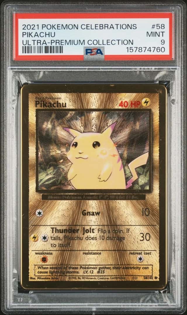 Pokemon Pikachu Celebrations Ultra-Premium Coll. Gold Metal Promo 58/102 PSA 9