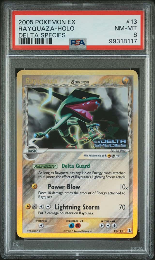 2005 Pokemon Ex Delta Species #13 Rayquaza Reverse Holo Foil PSA 8 NM-MT