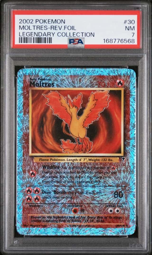 2002 POKEMON LEGENDARY COLLECTION #30 MOLTRES-REVERSE FOIL PSA 7