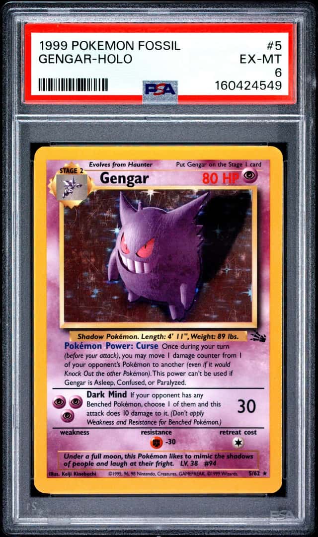 1999 POKEMON FOSSIL #5 GENGAR-HOLO PSA 6