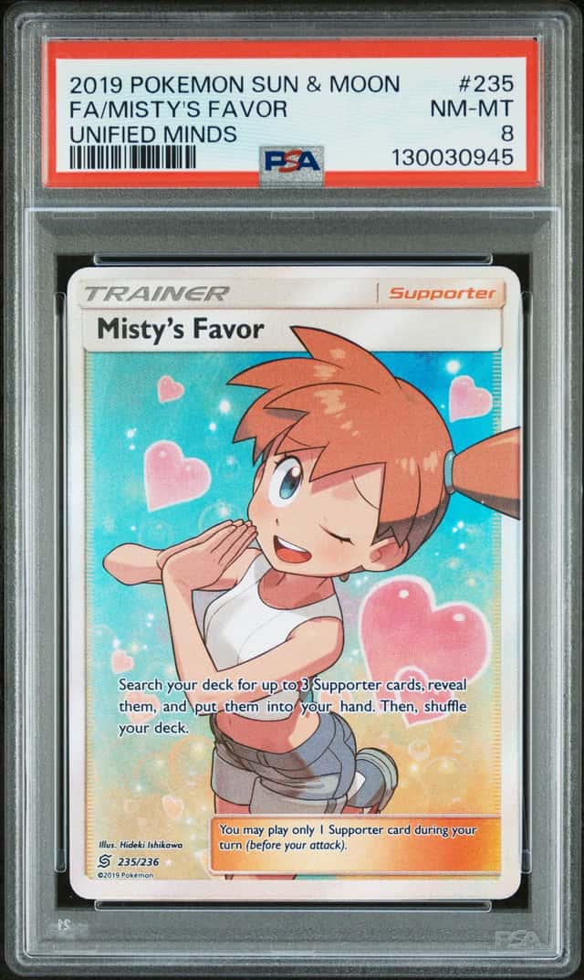 POKEMON TCG - UNIFIED MINDS - MISTY'S FAVOR 235/236 - PSA 8
