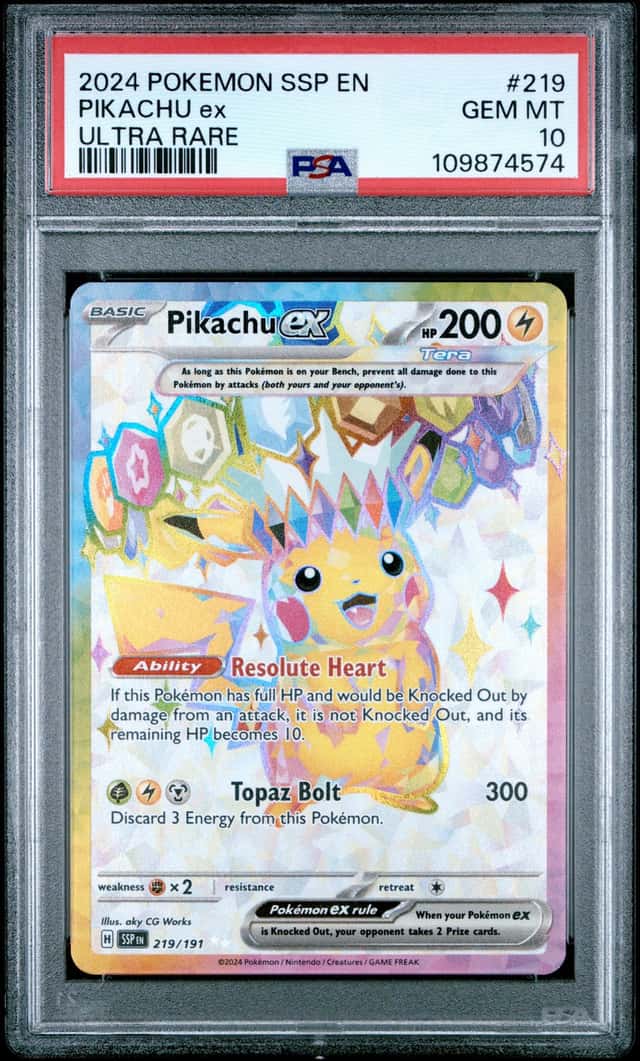 2024 Pokemon Surging Sparks Pikachu Ex #219/191 PSA 10 GEM MINT
