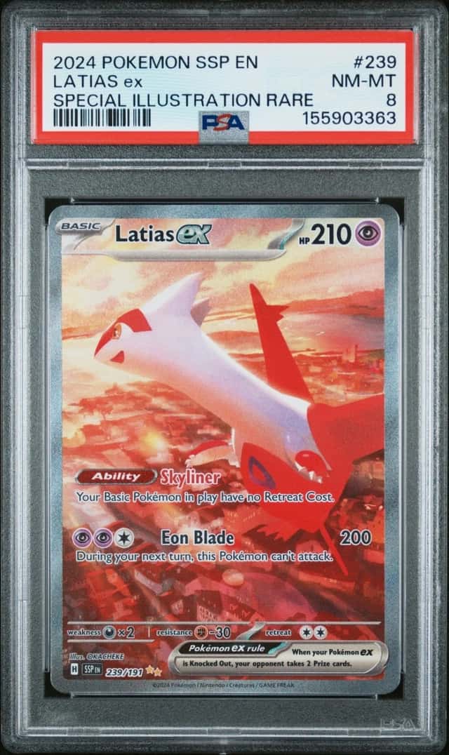 2024 POKEMON SURGING SPARKS SPECIAL ILLUSTRATION RARE #239 LATIAS EX PSA 8