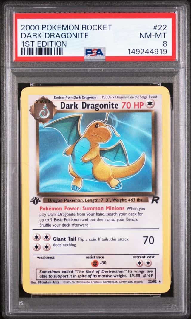 2000 POKEMON ROCKET 1ST EDITION #22 DARK DRAGONITE PSA 8