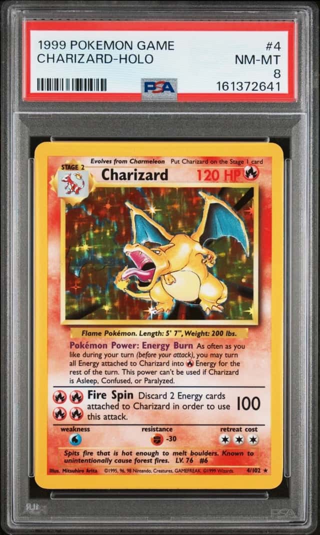 1999 POKEMON BASE SET UNLIMITED #4 CHARIZARD-HOLO PSA 8