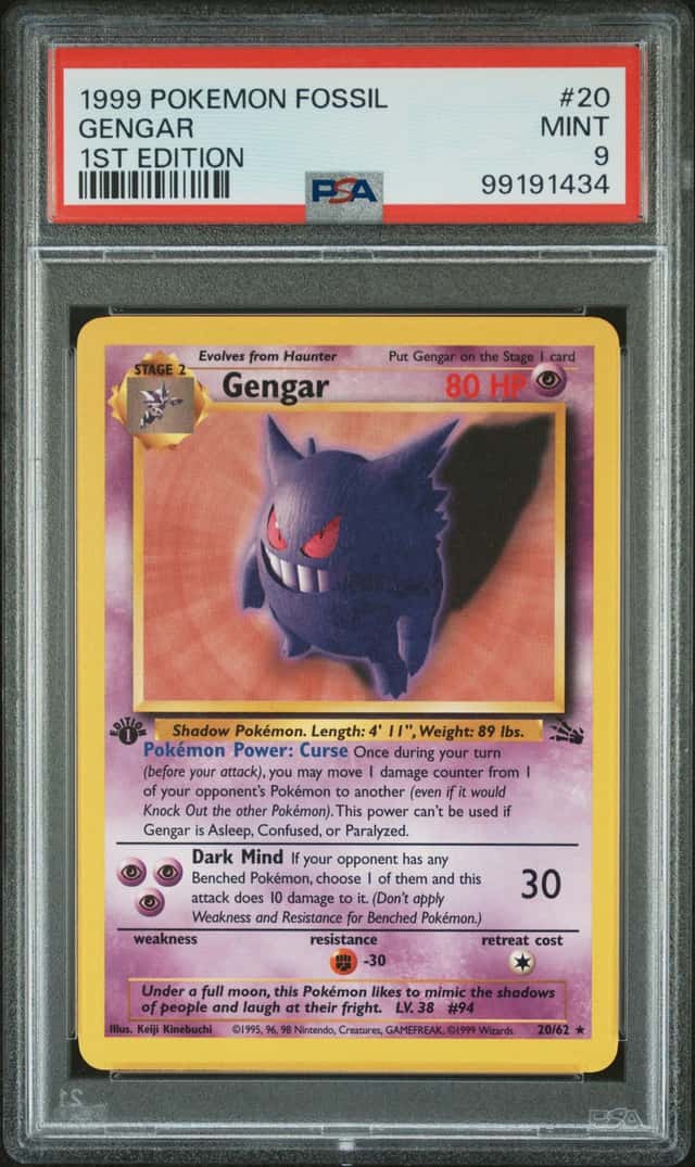 1999 POKEMON FOSSIL 1ST EDITION #20 GENGAR PSA 9 
