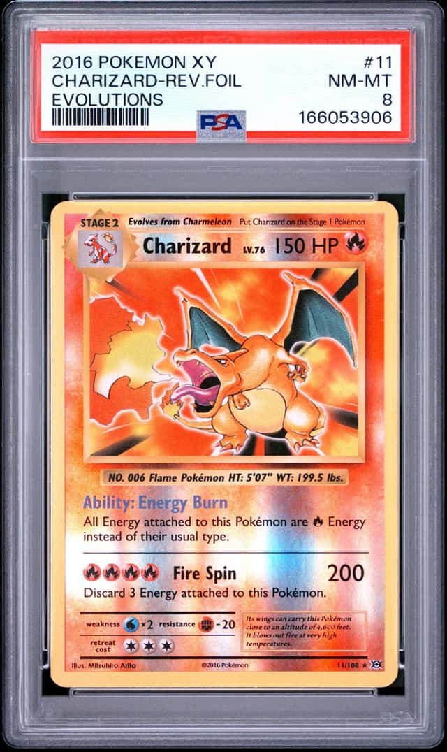 2016 POKEMON XY EVOLUTIONS #11 CHARIZARD-REVERSE FOIL PSA 8