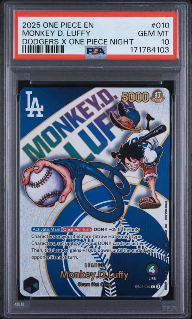 2025 One Piece En Dodgers X One Piece Night #010 Monkey D. Luffy PSA 10 GEM MINT