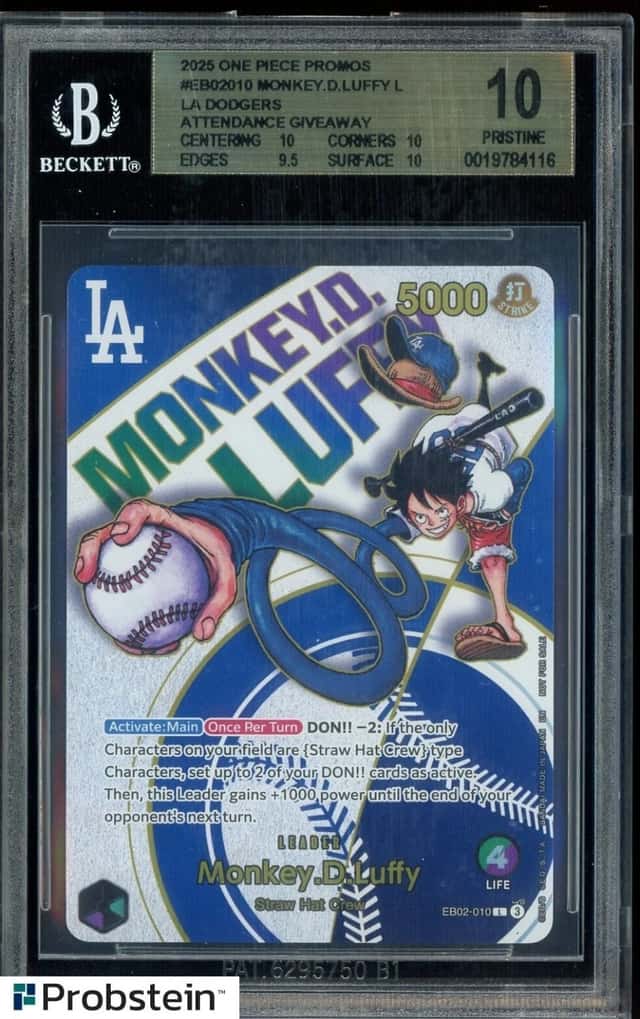 2025 ONE PIECE EN MONKEY D LUFFY LA DODGERS ATTENDANCE GIVEAWAY BGS 10 PRISTINE