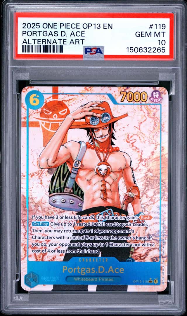 2025 ONE PIECE OP13-CARRYING ON HIS WILL ALTERNATE ART PORTGAS D. ACE PSA 10