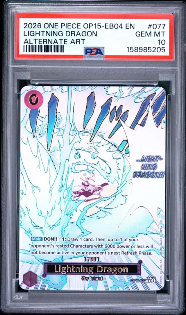 2026 ONE PIECE ADVENTURE ON KAMI'S ISLAND ALT ART #077 LIGHTNING DRAGON PSA 10