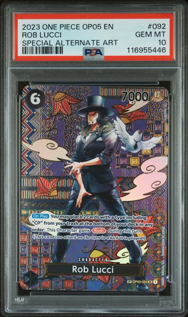 Bandai One Piece Card Game OP03-EN Rob Lucci OP03-092 SP Alt Art Holo PSA 10