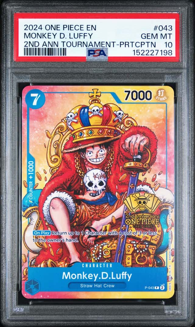 One Piece Monkey D Luffy 2nd Anniversary Tournament PRTCPTN #P-043 PSA 10 Gem