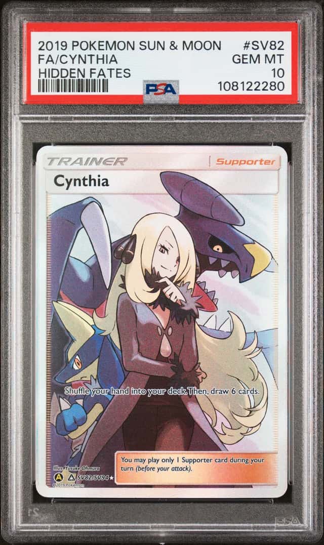 2019 Pokemon Sun & Moon Hidden Fates Full Art Cynthia #SV82 PSA 10 GEM MINT