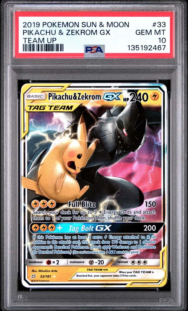 2019 Pokemon Sun & Moon Team Up Holo Pikachu & Zekrom GX #33 PSA 10 GEM MINT