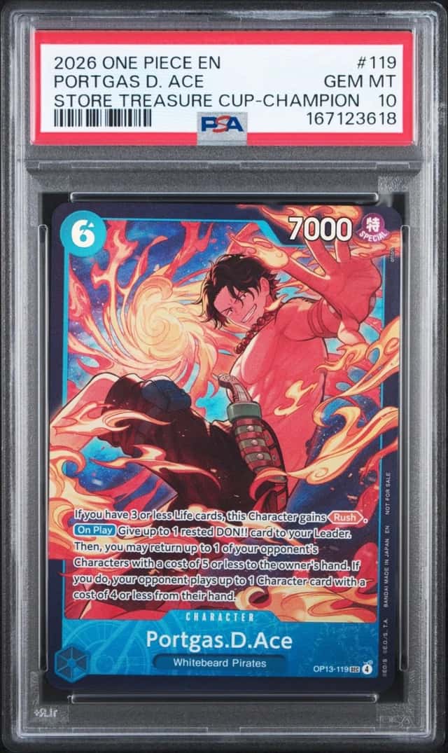 2026 ONE PIECE PROMOS STORE TREASURE CUP-CHAMPION #119 PORTGAS D. ACE PSA 10