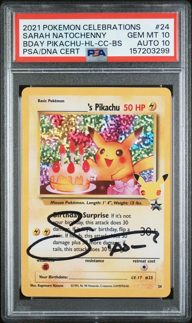 2021 POKEMON CELEBRATIONS #24 BIRTHDAY PIKACHU-HOLO S.NATOCHENNY PSA 10 AUTO 10