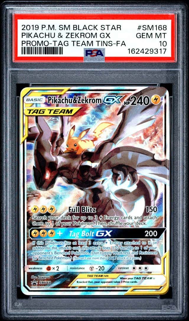 2019 POKEMON SM BLACK STAR PROMO #SM168 FULL ART/PIKACHU & ZEKROM GX PSA 10